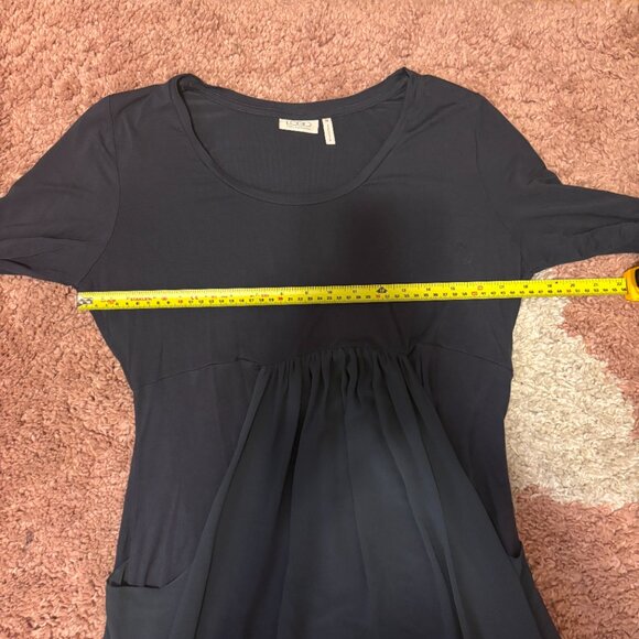 LOGO by Lori Goldstein Dress Sz M MIDI Maxi w/Chiffon Trim Black Quarter Sleeve - Picture 3 of 6